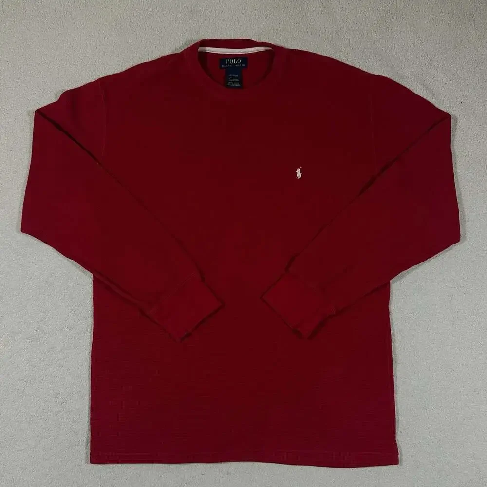 Polo Ralph Lauren XL Red Waffle Thermal Long Sleeve Shirt Pony Logo 100% Cotton